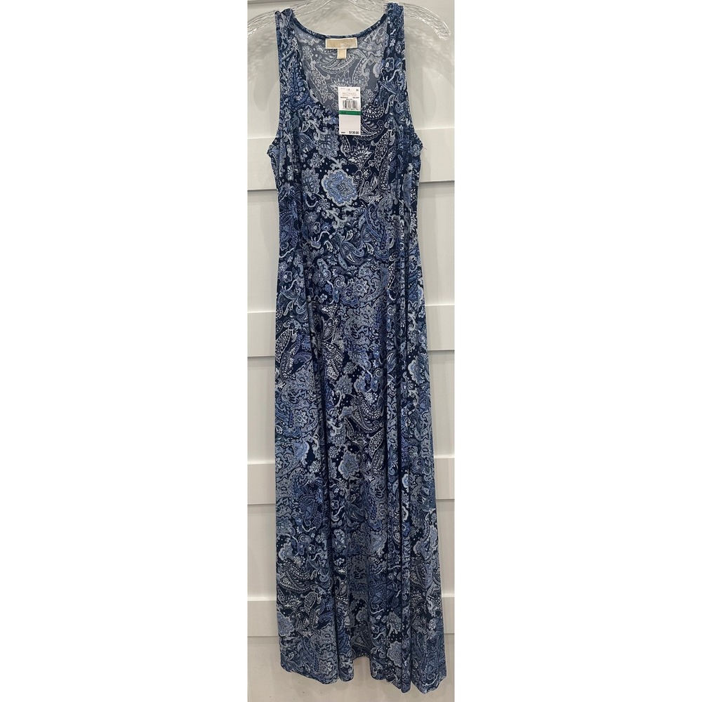 Michael Michael Kors Navy Paisley Sleeveless Maxi Dress MU08V6LEJC Size L